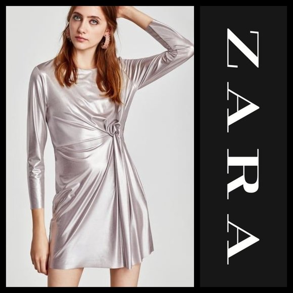 Zara Dresses & Skirts - Zara Silver Metallic Mini Dress NWT L
